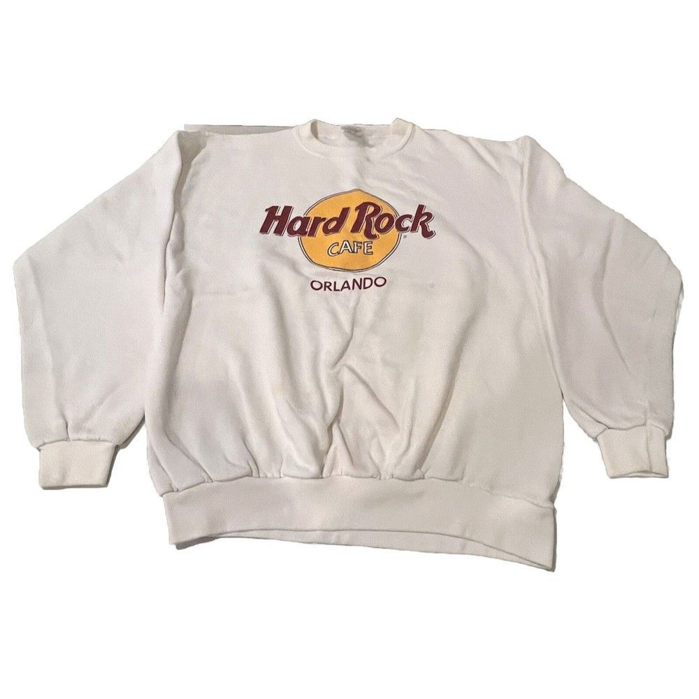 Vintage Hard Rock‎ Cafe Mens Sweatshirt Orlando White Crewneck 90s Size L